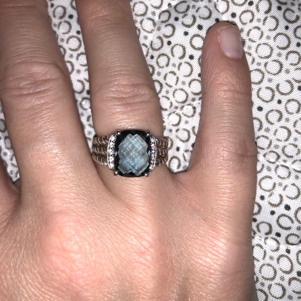 David Yurman wheaton blue topaz/diamond ring